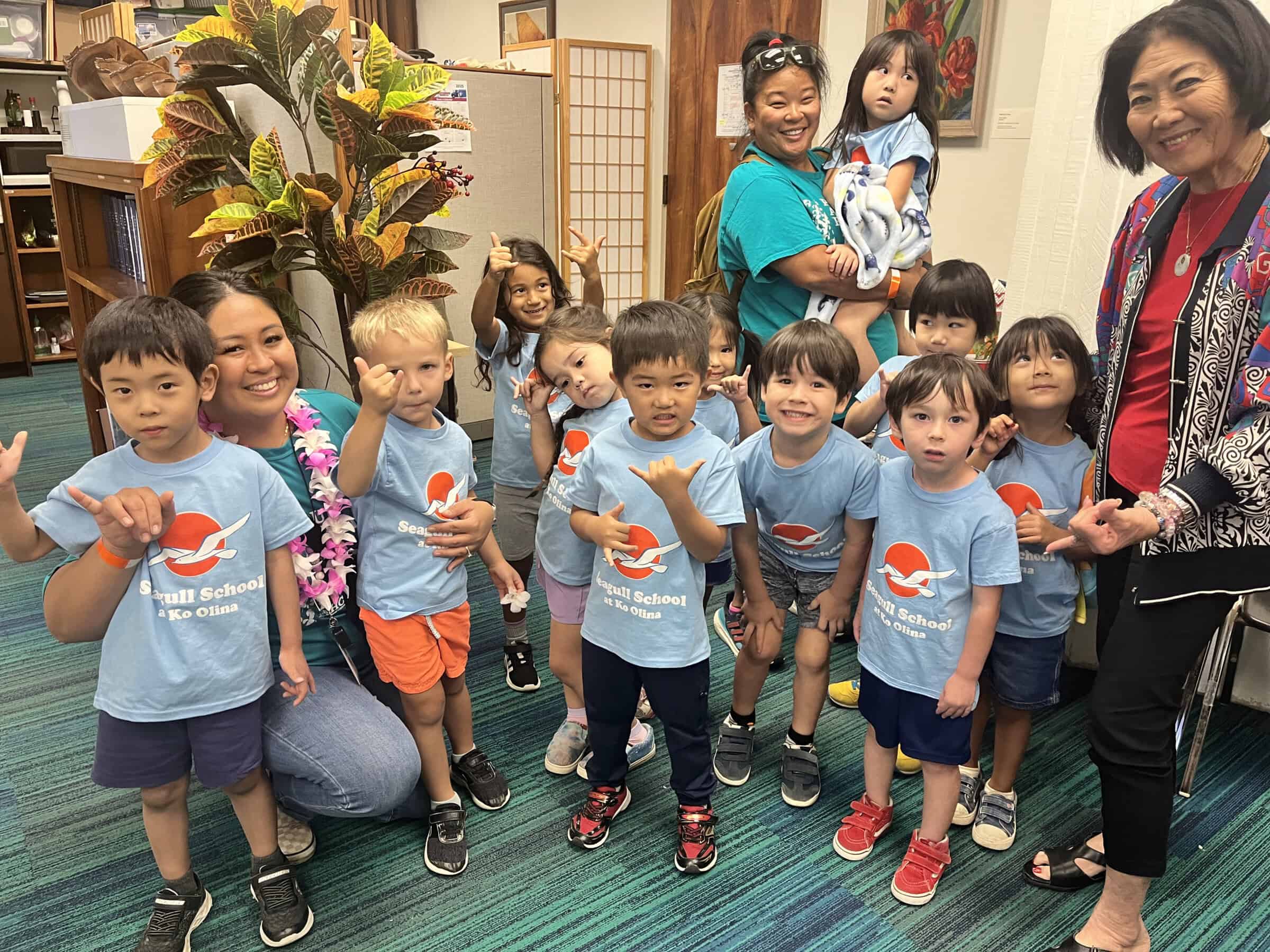 Senator Sharon Morikawai with Seagull Schools students and teachers.